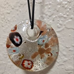 Vintage Glass Floral Necklace Charm